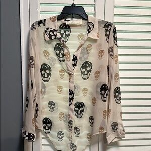 Vintage Havana Sheer Skull Print Blouse size M